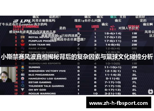 小斯禁赛风波真相揭秘背后的复杂因素与篮球文化碰撞分析