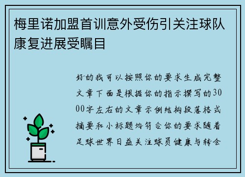 梅里诺加盟首训意外受伤引关注球队康复进展受瞩目 梅里诺加盟首训意外受伤引关注球队康复进展受瞩目